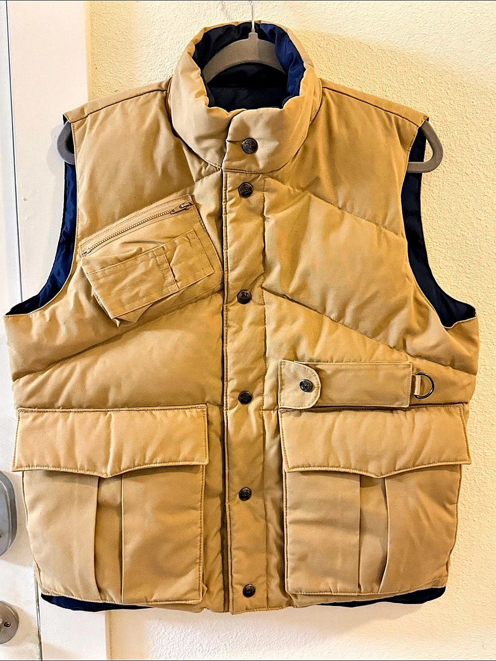 Vintage Camel Goose Down Reversible Safari Utility Vest Men’s M Tan Navy Korea